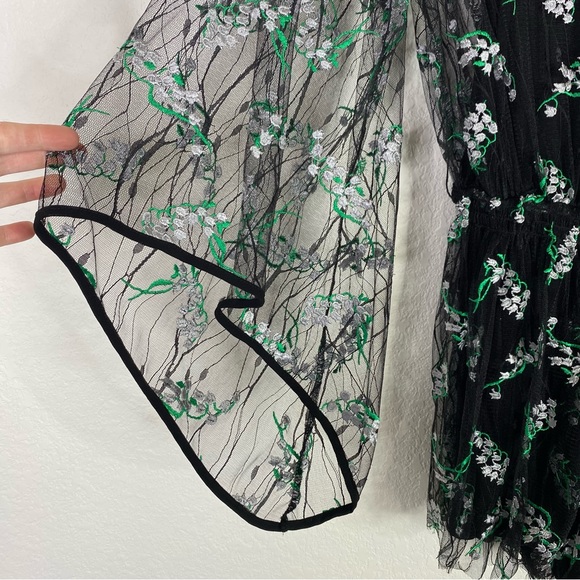 Urban Outfitters Black White Green Embroidered Floral Sheer Romper - Picture 6 of 8